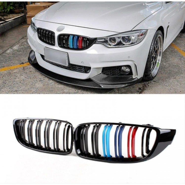 BMW 4 SERISI F32 2013-2019 IÇIN UYUMLUM4 GÖRÜNÜM BOBREK (CIFT CIZGI PANJUR) M RENK